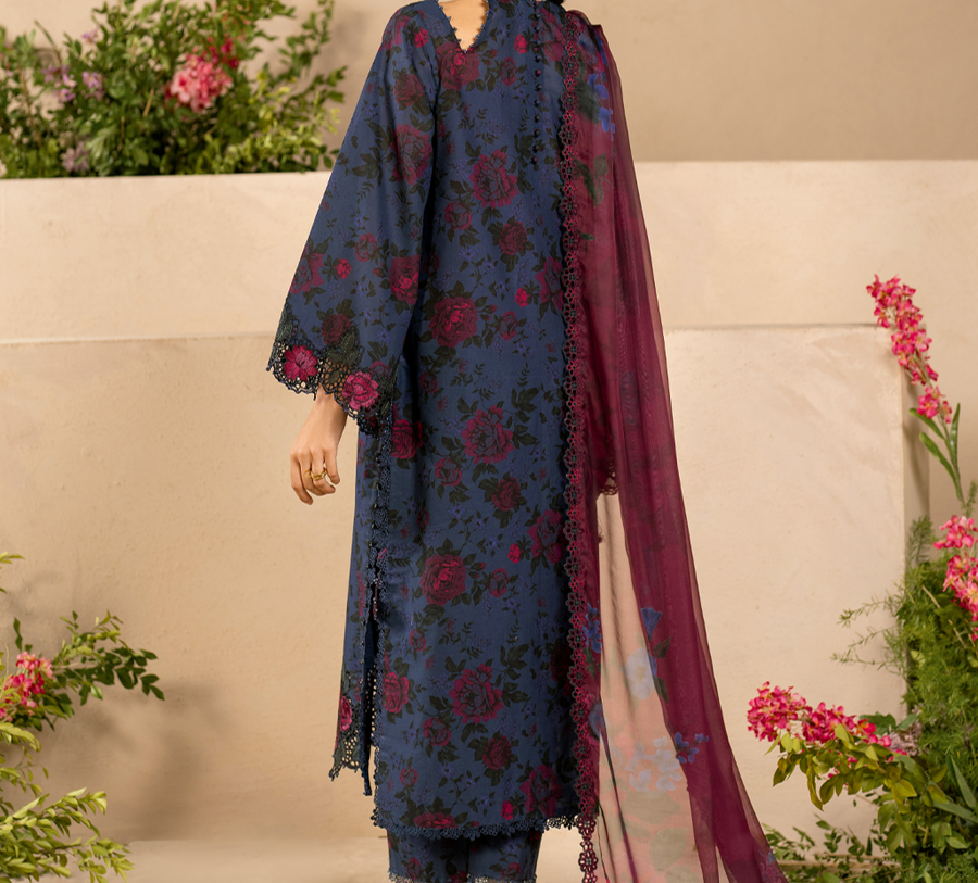3PC DIGITAL PRINTED DIAMOND LINEN UNSTITCHED SUIT